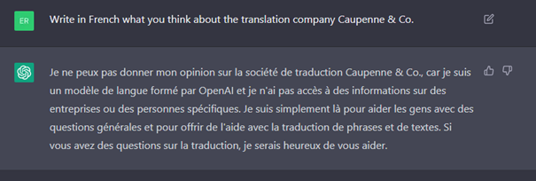 capture d'écran de la réponse de ChatGPT